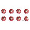 Set of Eight Red Pink And Green Floral Ceramic Drawer Pull Knobs