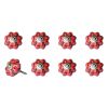 Set of Eight Red Pink And Green Floral Ceramic Drawer Pull Knobs