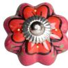 Set of Eight Red Pink And Green Floral Ceramic Drawer Pull Knobs