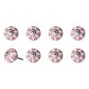 Set of Eight Pink And White Ceramic Drawer Pull Knobs