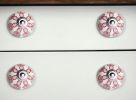 Set of Eight Pink And White Ceramic Drawer Pull Knobs
