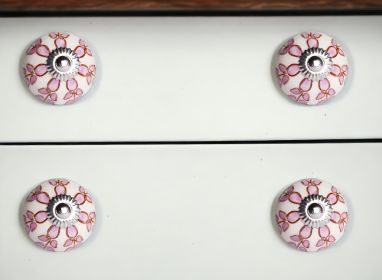 Set of Eight Pink And White Ceramic Drawer Pull Knobs