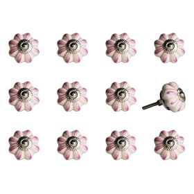 Set of Twelve Pink And Cream Ceramic Drawer Pull Knobs