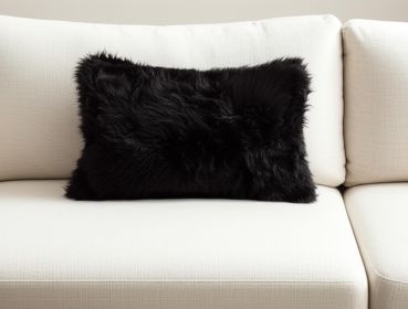 12" X 20" Black Sheepskin Lumbar Throw Pillow