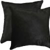 Set of Two 18" Black Cowhide Throw Pillows