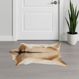 2' X 3' Tan And White Cowhide Cowhide Print Hand Woven Area Rug