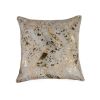 18" Natural And Gold Cowhide Throw Pillow