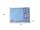 50" X 70" Blue and Purple Kantha Cotton Floral Throw Blanket with Embroidery