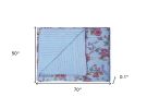 50" X 70" Blue and Red Kantha Cotton Floral Throw Blanket with Embroidery