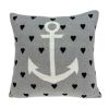 18" Black And Gray Nautical Cotton Throw Pillow