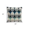 20" Blue Gray And Ivory Geometric Cotton Throw Pillow