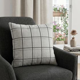20" Gray Plaid Cotton Throw Pillow