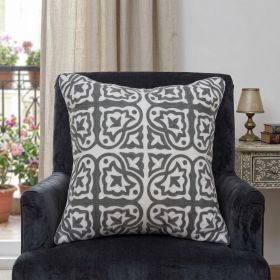 20" Gray And White Stencil Cotton Throw Pillow