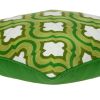 20" Green And White Quatrefoil Cotton Throw Pillow