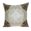 20" Beige Damask Cotton Throw Pillow