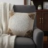 20" Beige Damask Cotton Throw Pillow