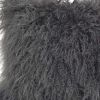 17" Charcoal Genuine Tibetan Lamb Fur Pillow With Microsuede Backing