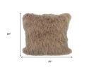 20" Beige Genuine Tibetan Lamb Fur Pillow With Microsuede Backing