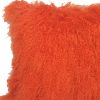 20" Orange Genuine Tibetan Lamb Fur Pillow With Microsuede Backing