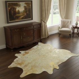 5' X 6' Gold Cowhide Handmade Area Rug