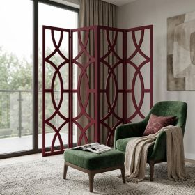 84" Red Solid Wood Folding Four Panel Screen Room Divider