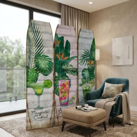 71" Green Solid Wood Folding Three Panel Screen Room Divider