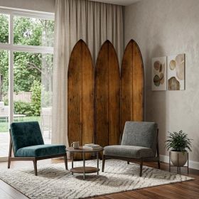 71" Brown Solid Wood Folding Three Panel Screen Room Divider