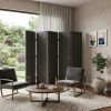 108" Gray Fabric And Wood Folding Five Panel Screen Room Divider