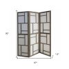 50" Gray and White Wood and Fabric Three Panel Screen Room Divider