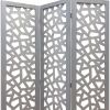 50" Gray Solid Wood Folding Three Panel Screen Room Divider