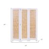 67" Natural And White Wood Folding Three Panel Screen Room Divider