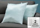 Set of Two 18" Mint Green Satin Throw Pillows
