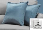 Set of Two 18" Blue Satin Throw Pillows