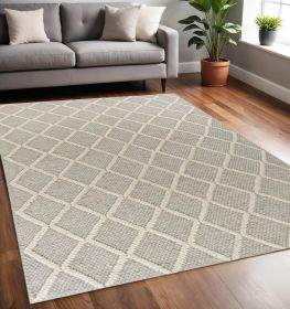 5' X 7' Gray And Ivory Wool Diamond Hand Woven Area Rug