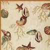 7' X 9' Beige Green And Brown Seashell and Coral Hand Tufted Area Rug