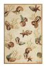 7' X 9' Beige Green And Brown Seashell and Coral Hand Tufted Area Rug