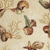 7' X 9' Beige Green And Brown Seashell and Coral Hand Tufted Area Rug