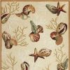 7' X 9' Beige Green And Brown Seashell and Coral Hand Tufted Area Rug