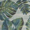 7' X 10' Beige Teal And Green Tropical Botanical Area Rug