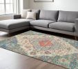 7' X 12' Blue Beige And Brick Red Jute Medallion Handmade Area Rug