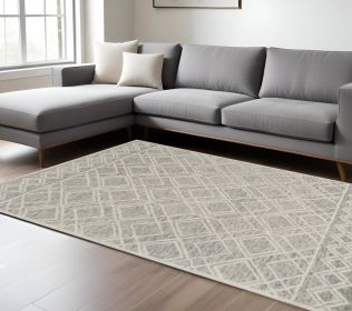 8' X 10' Sand Beige And Ivory Wool Geometric Hand Tufted Area Rug