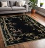 5' X 8' Black Green And Brown Wool Tropical Botanical Hand Tufted Area Rug