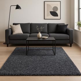 8' X 11' Black And White Shag Hand Woven Area Rug
