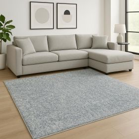 8' X 11' Slate Blue And Ivory Abstract Shag Hand Woven Area Rug