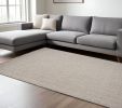 8' X 10' Beige And Gray Wool Chevron Hand Woven Area Rug With Fringe