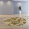 8' Sand And Beige Wool Botanical Leaves Hand Tufted Round Rug