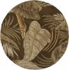 7' Brown And Beige Wool Botanical Leaves Hand Tufted Round Rug