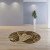 7' Brown And Beige Wool Botanical Leaves Hand Tufted Round Rug