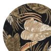 8' Black Beige And Brown Wool Botanical Leaves Hand Tufted Round Rug