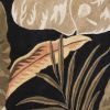 8' Black Beige And Brown Wool Botanical Leaves Hand Tufted Round Rug